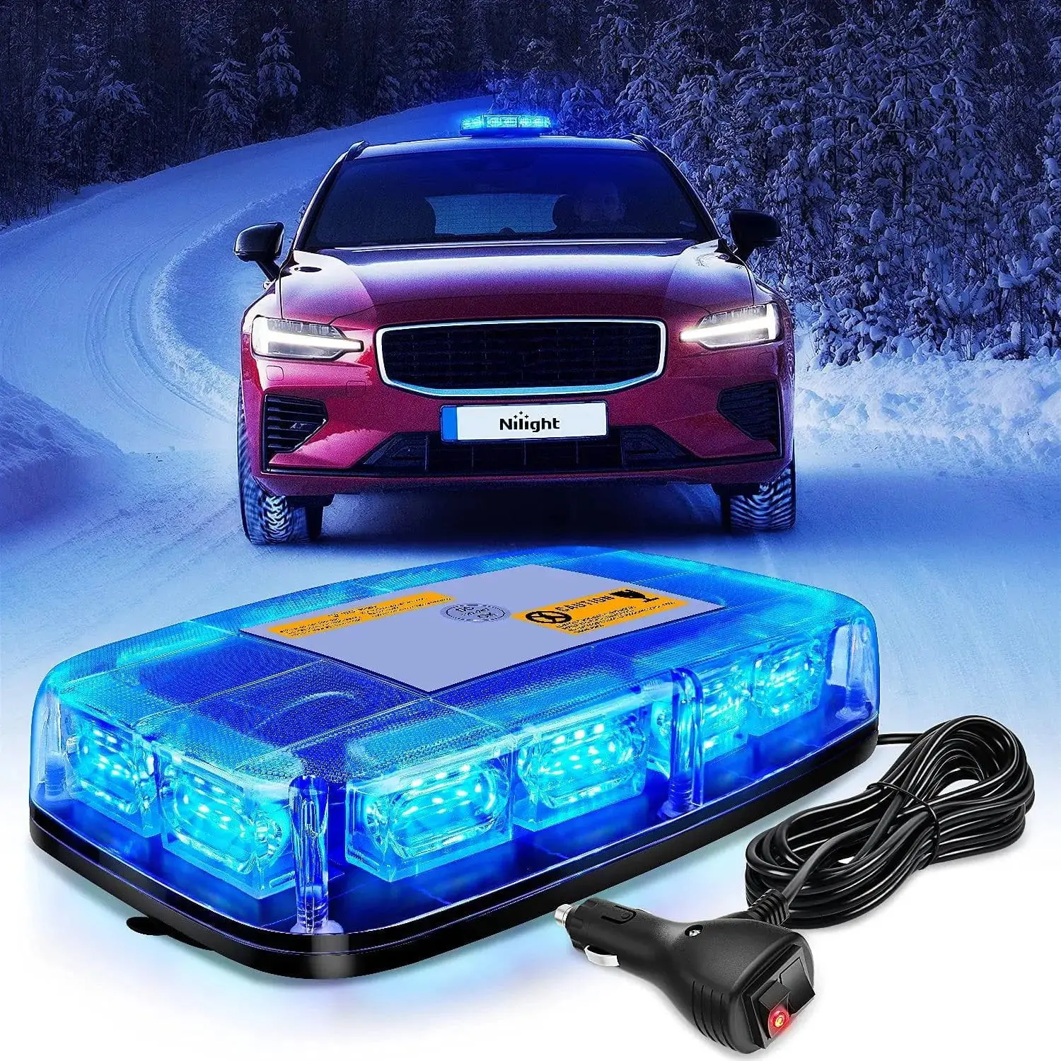 Nilight 12-Inch 48-LED Blue Strobe Roof Top Light Bar for Cars, 12-24V Compatible Work Light with ABS Housing & Magnetic Base Side Lamp, Light Bar Car