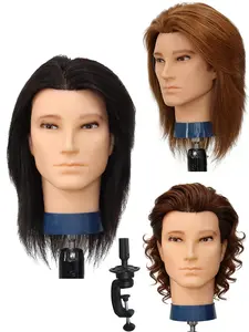 Male Human Body Model Head with Real Hair, Dense Hairaining Head, Hairstyle Design Practice, Doll Head, Adult Sizr, Barber Te