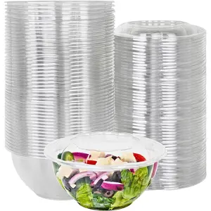 Clear Plastic Salad Bowls with Lids Disposable [32 oz - Pack of 50] Salad Container for Lunch and Meal Prep | Plastic Bowls with Lids for Fruit Salads, Quinoa | Acai Bowl with Snap on Lid