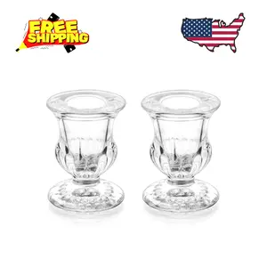 Glass Taper Candle Holders - Clear Small Candlestick Holder, 2Pcs
