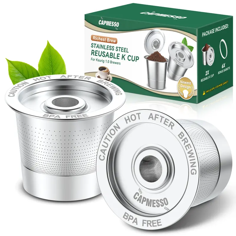 CAPMESSO Reusable K Cup Coffee Pods for Keurig 1.0: Stainless Steel Refillable K Cup - Reusable Coffee Filter for Keurig 1.0 Coffee Maker, Permanent, Eco-Friendly, BPA-Free