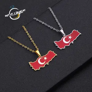 Turkish flag and map pendant necklace | Elegant Daily & Gift Choice | Birthday Gift | Holiday Gift | Creative Ethnic Map Pendant Necklace
