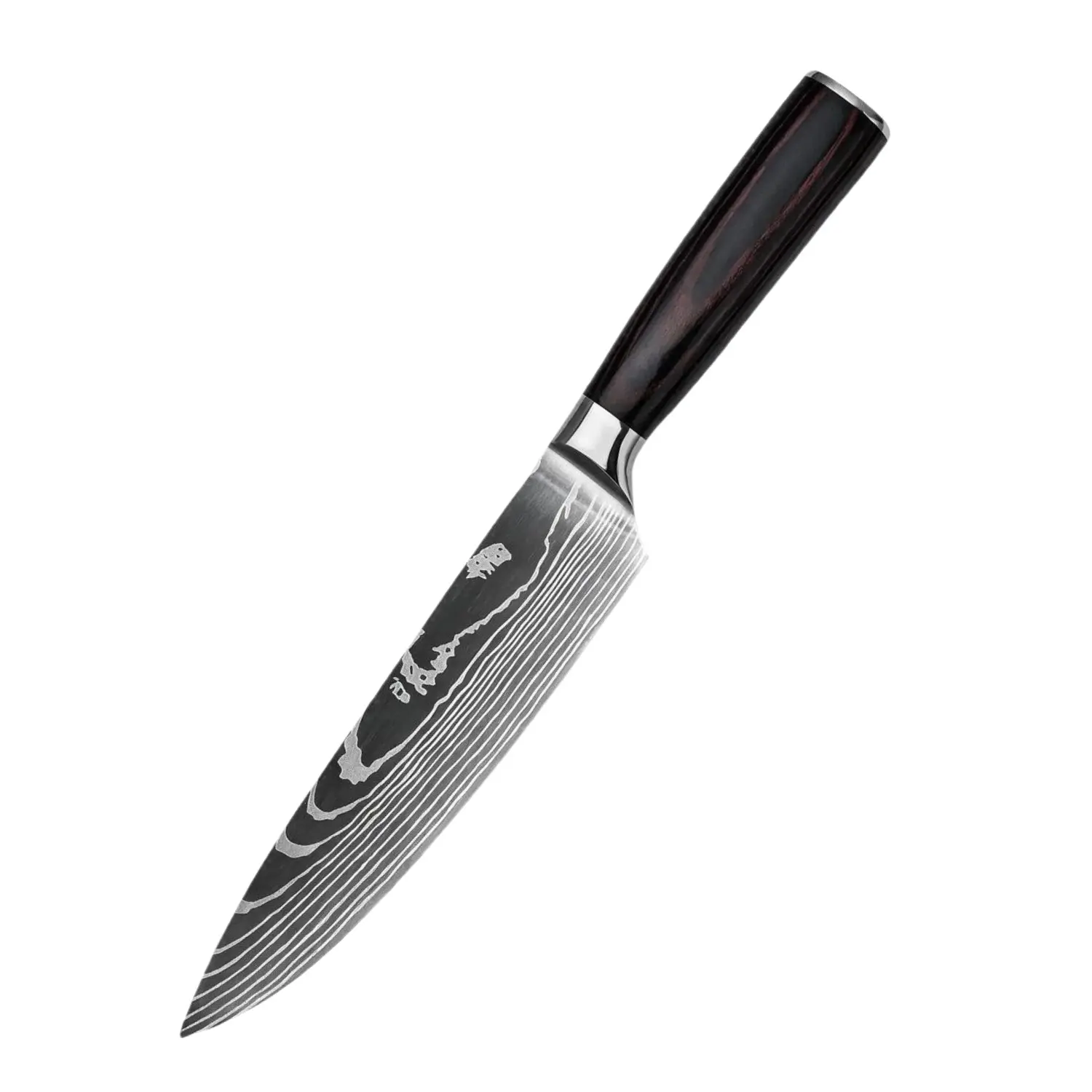 8-in Professional High Carbon Steel Damascus-Patterned Chef's Knife - Black Resin Handle, Sharp Kitchen Knife for Home & Restaurant Meat Slicing, Knives