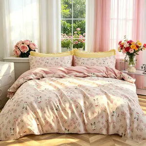 Cute Rose Bunny Print Bedding Set, 3-Piece, (Include 1*Duvet Cover, Without Duvet Insert,2 *Pillowcases, Without Pillow Core)Soft Fabric, Detachable Zipper, Fresh Bedroom Decor, Perfect Gift Choice