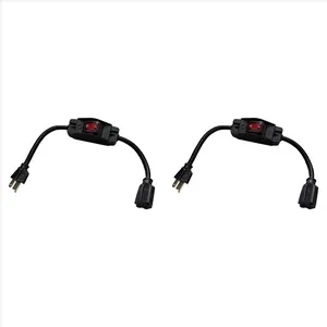 3 Prong Extension Cord with Waterproof Switch, 1875W Heavy Duty Extension Cord with Switch, 14AWG 1.5FT, 2 Pack US Plug