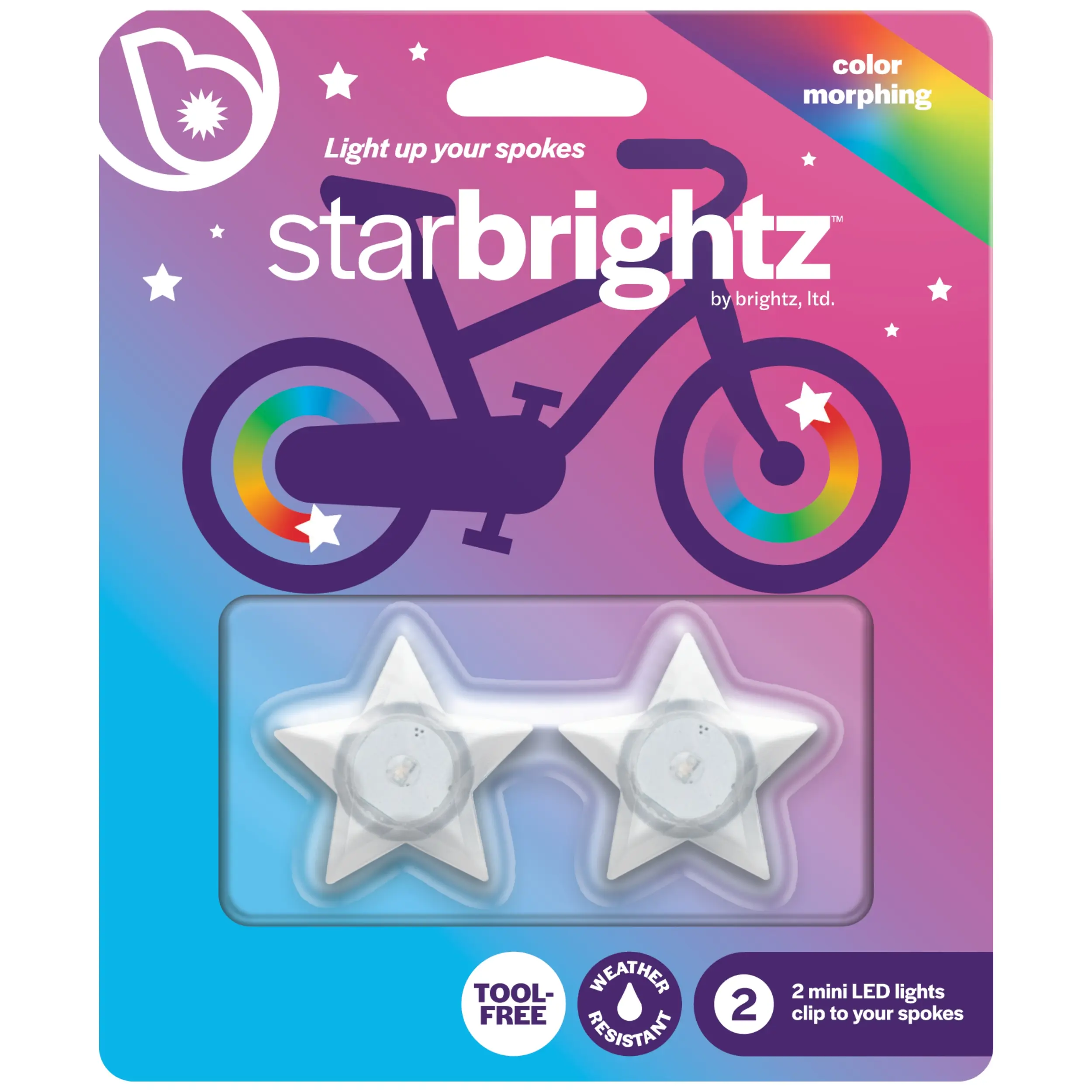Brightz StarBrightz Color-Changing Bike Spoke Lights (2-Pack) | Star Clip-On Wheel Lights for Kids & Adults
