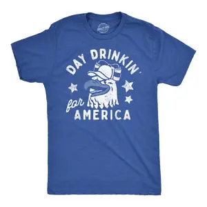 Mens Funny T Shirts Day Drinkin for America Sarcastic Fourth Of July Tee for Men Mens Funny T Shirts Cool Vintage Fashion T-Shirt Gift Classic Menswear Patriotic Apparel for Men Funny Drinking Short Sleeve Royal -