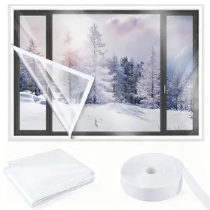 Winter Window Insulation Film Curtain, Transparent Thermal Cover for Cold Weather, Draft Stopper Heat and Sound Blocking Window Seal, Self-Adhesive Insulated Curtain for Balcony, Living Room, Bedroom and Office, Heat Retention