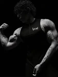 Men's Half-Zip Gothic Print Fitness Tank Top, Street Style, High Elasticity, Quick-Dry, Breathable, Slim Fit, Ideal for Gym Training