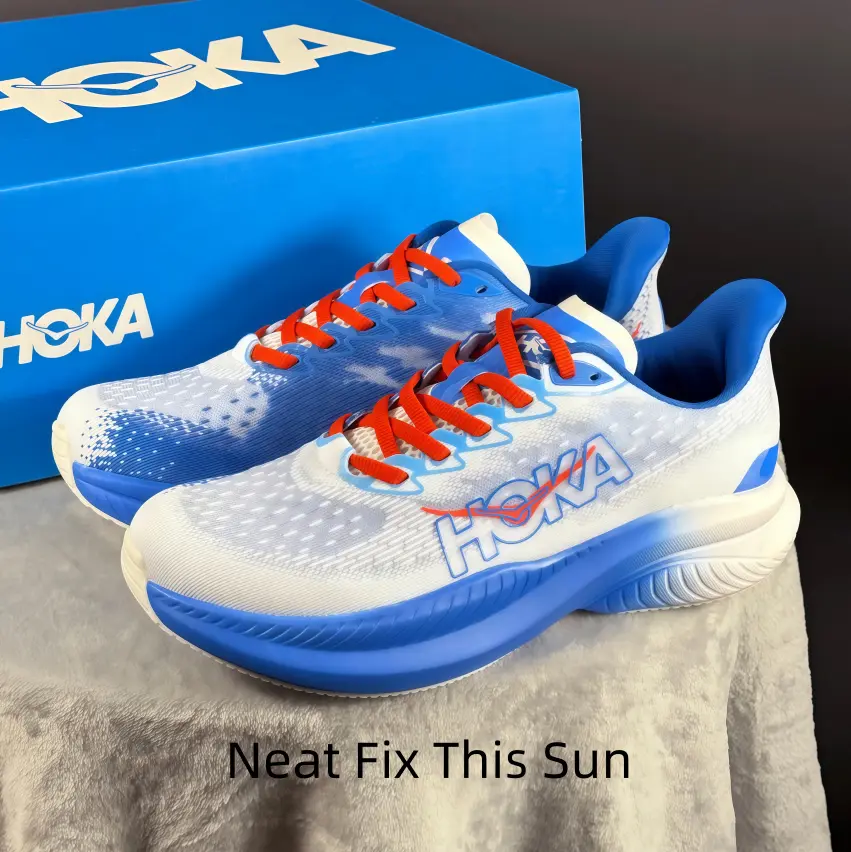 Two-Tone White Blue Streamline Running Sneakers Blue Outline Logo High Rebound Cushion Midsole Wear Resistant Blue Traction Outsole Wide Fit Comfort Street Sports Shoes