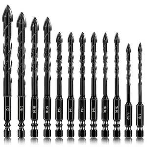 12 PCS Concrete Drill Bit Set for Tile, Brick, Glass, Plastic and Wood, Masonry Drill Bit Set,Tungsten Carbide Tip Work with Ceramic Tile, Wall Mirror, Paver on Concrete or Brick Wall