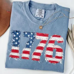 Comfort Colors PRINTED Distressed Faux Patchwork 1776 USA Flag Comfort Colors TShirt, Vintage Patriotic Graphic Tee, American TShirt, 4th of July TShirt