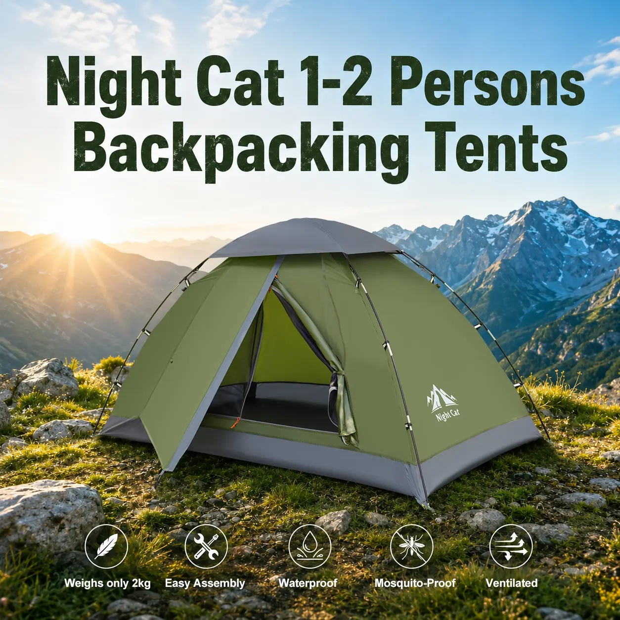 Night Cat Upgraded Backpacking Tents 1 2 Persons Easy Clip Setup Camping Tent Adults Scouts Heavy Rainproof Compact Lightweight tiktokshopbacktoschool