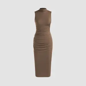 Cider [8 colors, size 0-26] High Neck Ruched Midi Dress