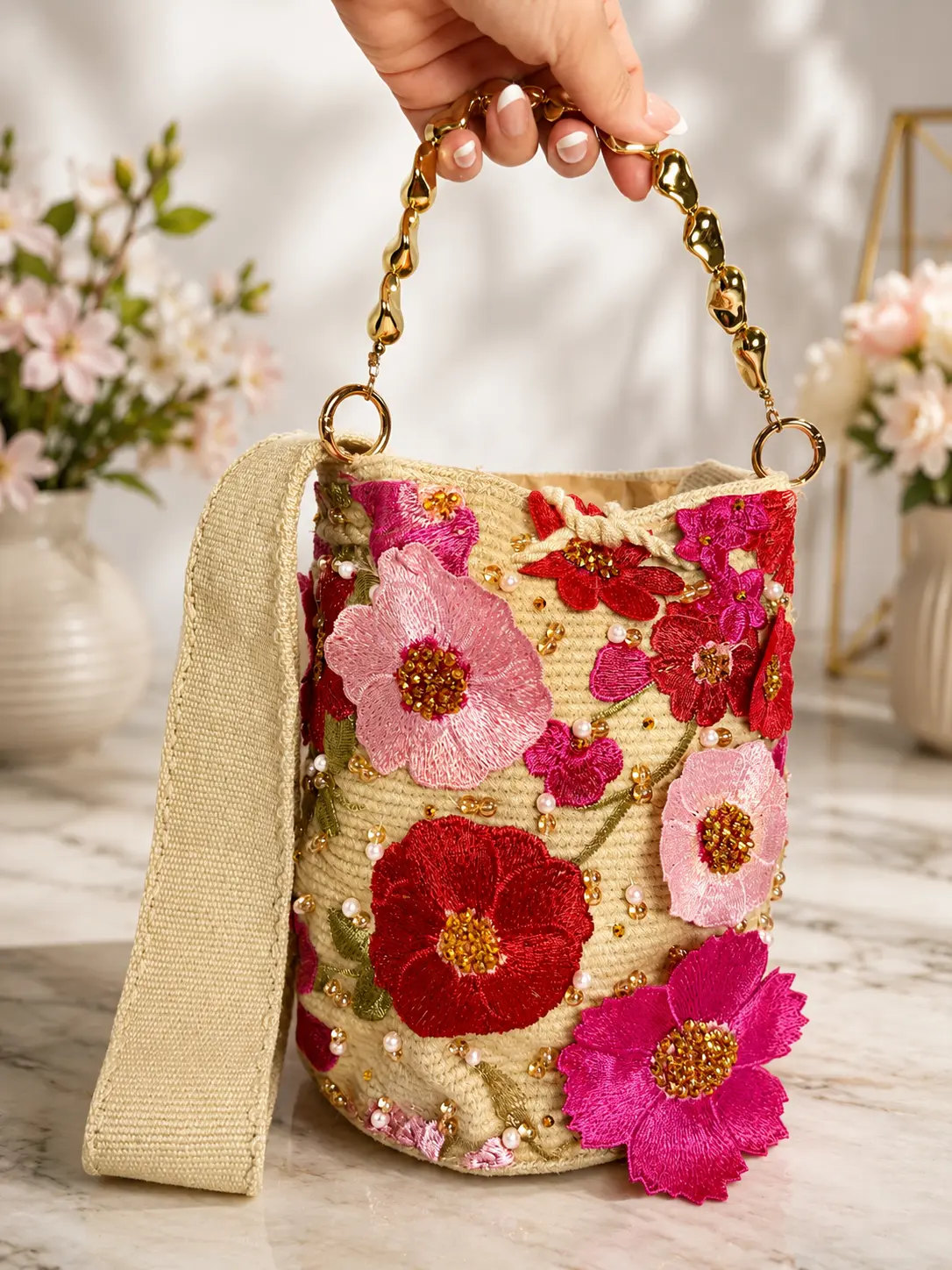 Embroidered spring Bag luxury medium double use strap short and large
