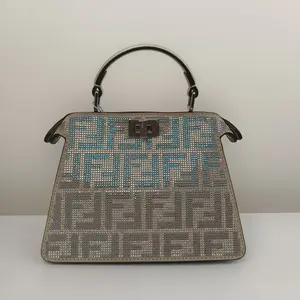 Pre-owned FENDI Crystal Crossbody Bags Peekaboo I SEE U Vitello Laminato FF Petite Iridescent CPU0225