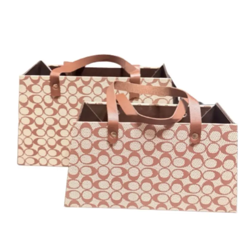 2Pc Luxury Floral Gift Bag Set with Handles | Hard Cardboard Bouquet Boxes | Easy Assembly Gift Bag Set