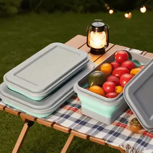 A Two-Piece Set of Covered Camping Bowls, Lunch Boxes, Collapsible Portable Bowls, Multifunctional Meal Containers, Travel Lunch Boxes for Work, Storage Containers, And Portable Cutlery