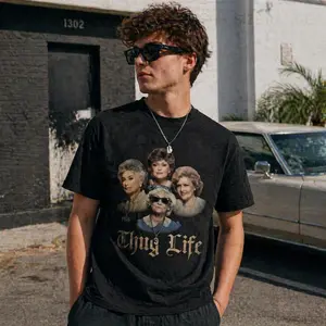 Vintage Bootleg Golden Girls "Thug Life" Graphic T-Shirt, Unisex Gothic Shortsleeve Sassy Vibe Tee, 80s TV Show Meme Streetwear Casual Top for Men & Women