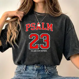 Psalm 23 T-Shirt The Lord Is My Shepherd Christian Streetwear Faith Based Apparel Vintage Acid Wash Varsity Graphic Tee Gym Cover Up Top