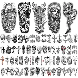 77 Sheets Christian Temporary Tattoo Adult Men Women Kids Religious Jesus Cross God Christ Catholic Realistic Half Sleeve Body Fake Tattoos Stickers