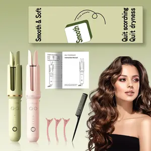 Myhox-Automatic Hair Curling Iron,Rotating Curler Beach Waves,Ceramic Coated 500M Ionic, Dual Voltage&Lightweight,1.25inch,Pink,Green