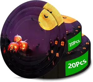 Halloween Paper Plates, 40pcs Party Paper Plates Set Disposable Halloween Party Food Dinner Dessert Plates Tableware Decorations Favors, Including 20pcs 9" and 20pcs 7" for Halloween Plates