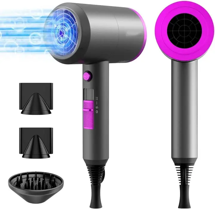 Low-Noise Ionic Hair Dryer, 1800W Compact Professional Tool for Quick-Drying Styling at Home with Adjustable Speed, Temperature Control, 2 Concentrators & 1 Diffuser, Home Use