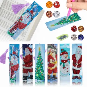 1 Diamond painting set, Christmas-style patterned tassel bookmark, DIY PU leather bookmark with tassels, diamond dot art bookmark, adult art and craft products, suitable for office and library reading decoration tassel bookmarks