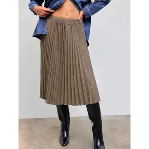 Cider [size 2-10] Mid Rise Tartan Pleated Midi Skirt