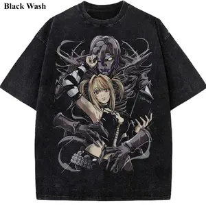 Misa & Rem Vintage Wash Tee, Death Note T-shirt, Anime Graphic Tees, Unisex Shirt, Anime Gift For Fan, Gym Workout Shirt, Menswear Womenswear Crew Neck Oversize Fit Heavy Cotton