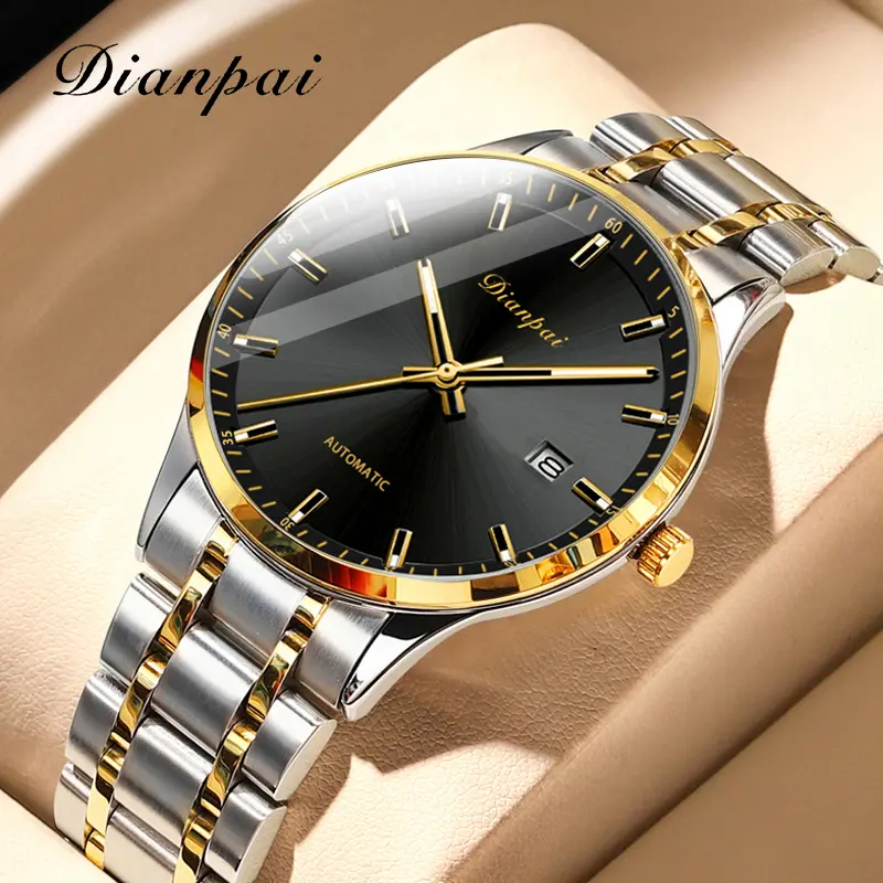 Dianpai 5202A Men's 42mm Round Analog Display Fully Automatic Mechanical Watch - Stainless Steel, Mineral Glass, Night Light, 30M Waterproof, Alloy Buckle, Classic Fashion Business Watch