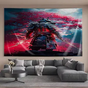 Cute Tapestries Armored samurai red trees fiery swords Versatile Style Hanging decoration