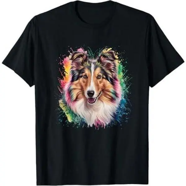 Men Woman Colorful Watercolor Rough Collie T-Shirt