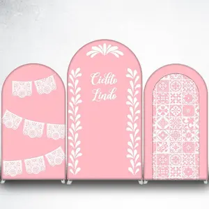 15-day Delivery Pink Cielito Lindo Arch Backdrop Cover with White Leaf Border for Baby Shower Decor