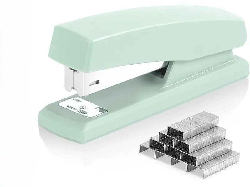 Green Office Stapler for Desk, Small Cute Staplers for Classroom Jam Free, with 1000 Staples & 1 Staple Remover, 20 Sheets Capacity