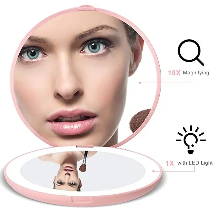 Mini Compact Fold Pocket Mirror With Led Light for Wedding Bride Bridesmaid Bridal Party Gift
