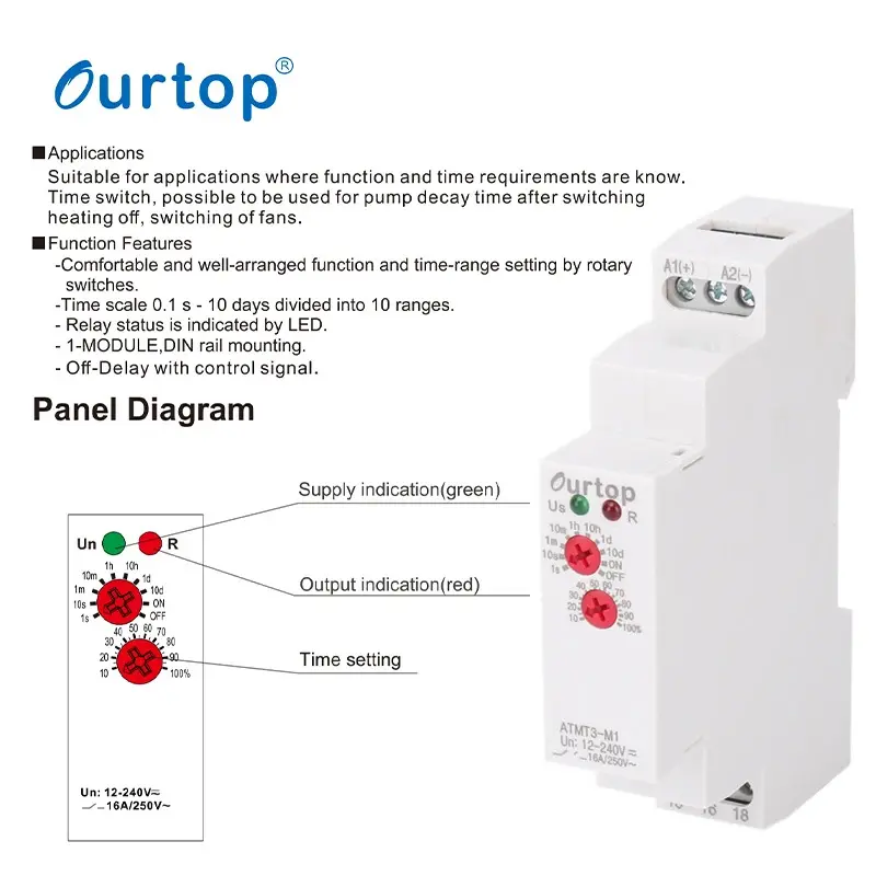 ATMT3-M1 Off Delay Time Relay Electronic 16A AC230V AC/DC12-240V CE Approved