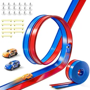 Dual tracks 15 Ft Flexible Race Track Set for Kids 3 4 5 6 7 8 Years Old, Race Car Ramp Track with 2 Small Cars, Portable Car Track for Toddlers 3-8, Birthday Gifts for Boys Girls Ages 3+#SummerVibes