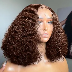 Chocolate Brown Short Bob Kinky Curly Human Hair Wigs HD Transparent 13x6 Lace Frontal Wig 180% Density Colored Curly Lace Front Bob Wigs Human Hair for Women Pre-plucked Natural Hairline #TikTokShopBacktoSchool