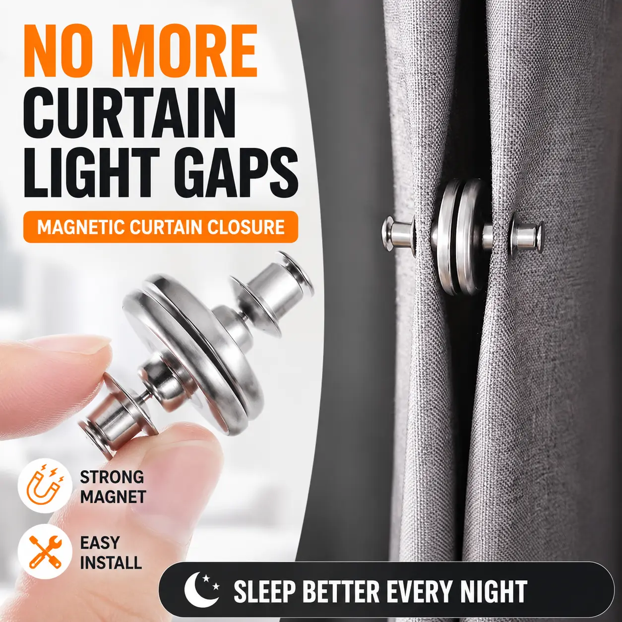 4-Pair Strong Magnetic Curtain Fastening Clips, No Drilling or Sewing Required, Light Leakage Reducer, Reusable for Blackout Curtains