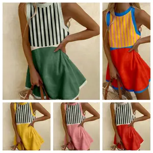 Geometric colorblock print mini dress, Minimalism, Dark green series, Cozy dress, Chic Two Pieces Set, Fashionable, Stylish clothing, Elegant