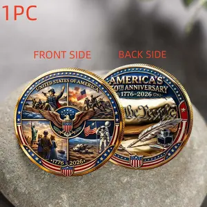 1PC America 250th Anniversary Commemorative Coin Alloy 3D Relief Historic Celebration Theme Patriotic Collectible Gift for History Enthusiasts Birthday Gift Holiday Gift Desk Display Commemorative and Decorative Collectibles