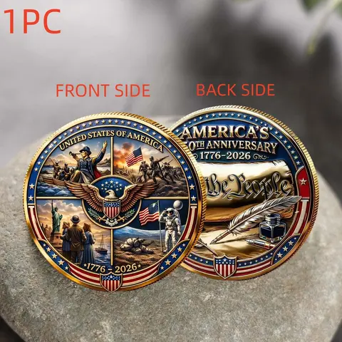 1PC America 250th Anniversary Commemorative Coin Alloy 3D Relief Historic Celebration Theme Patriotic Collectible Gift for History Enthusiasts Birthday Gift Holiday Gift Desk Display Commemorative and Decorative Collectibles