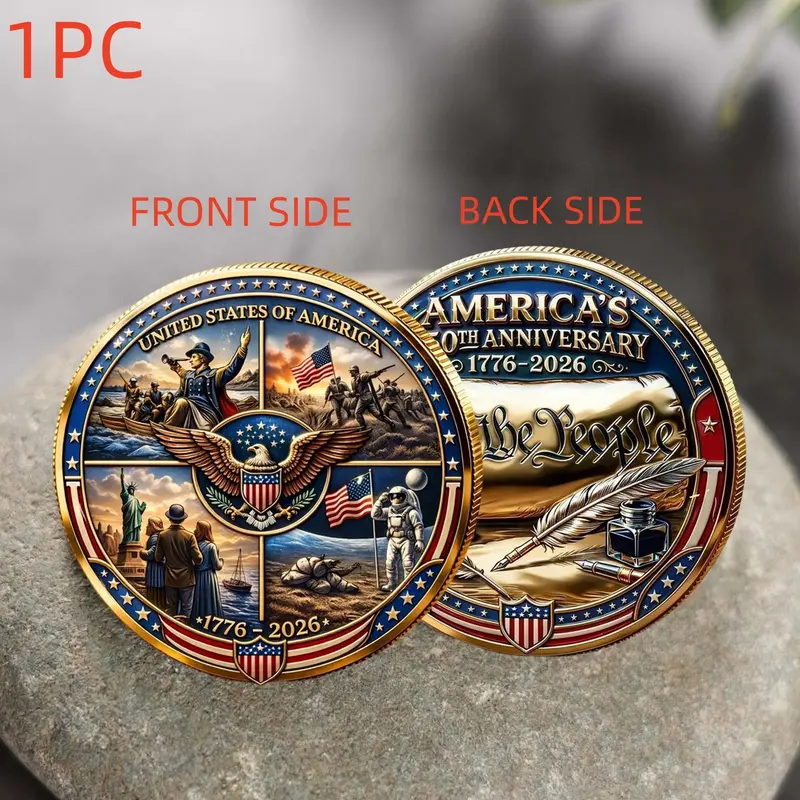 1PC America 250th Anniversary Commemorative Coin Alloy 3D Relief Historic Celebration Theme Patriotic Collectible Gift for History Enthusiasts Birthday Gift Holiday Gift Desk Display Commemorative and Decorative Collectibles