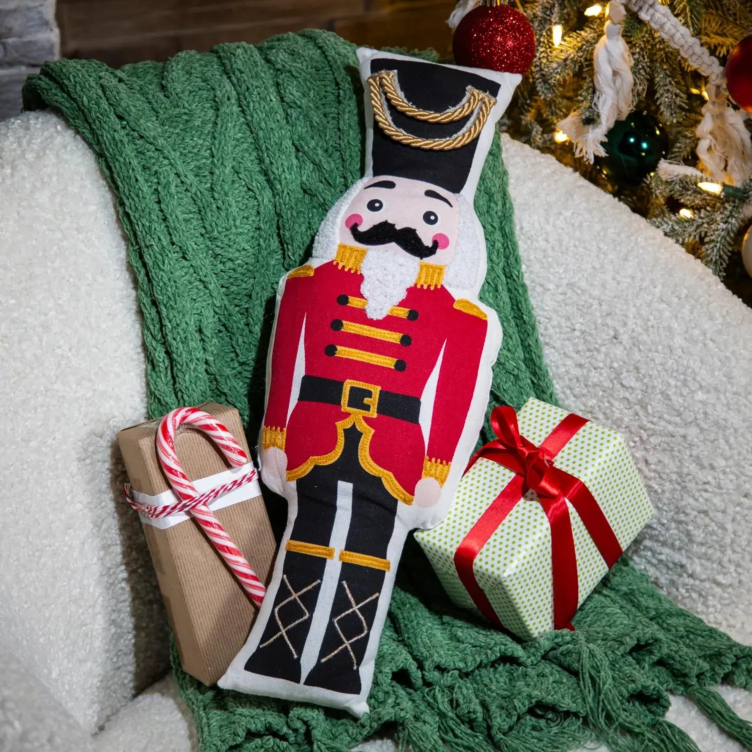 19" x 7" Multicolor Nutcracker-Shaped Christmas Cotton Pillow