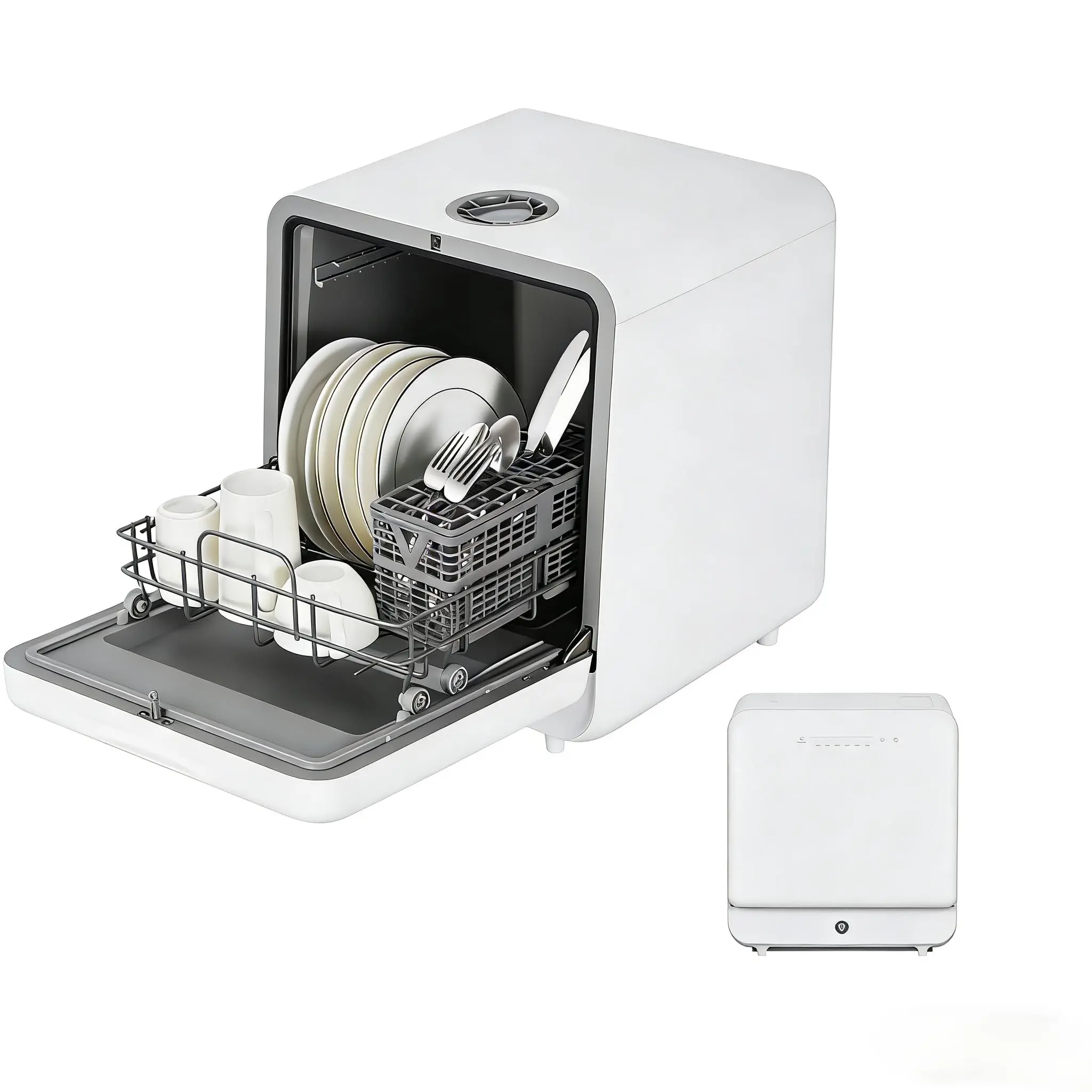 Portable Countertop Dishwasher - No Installation Needed, Compact Mini Eco-Friendly Powerhouse with 6 Wash Programs, 5L Capacity, Ample Storage Space, Small Footprint for Small Spaces