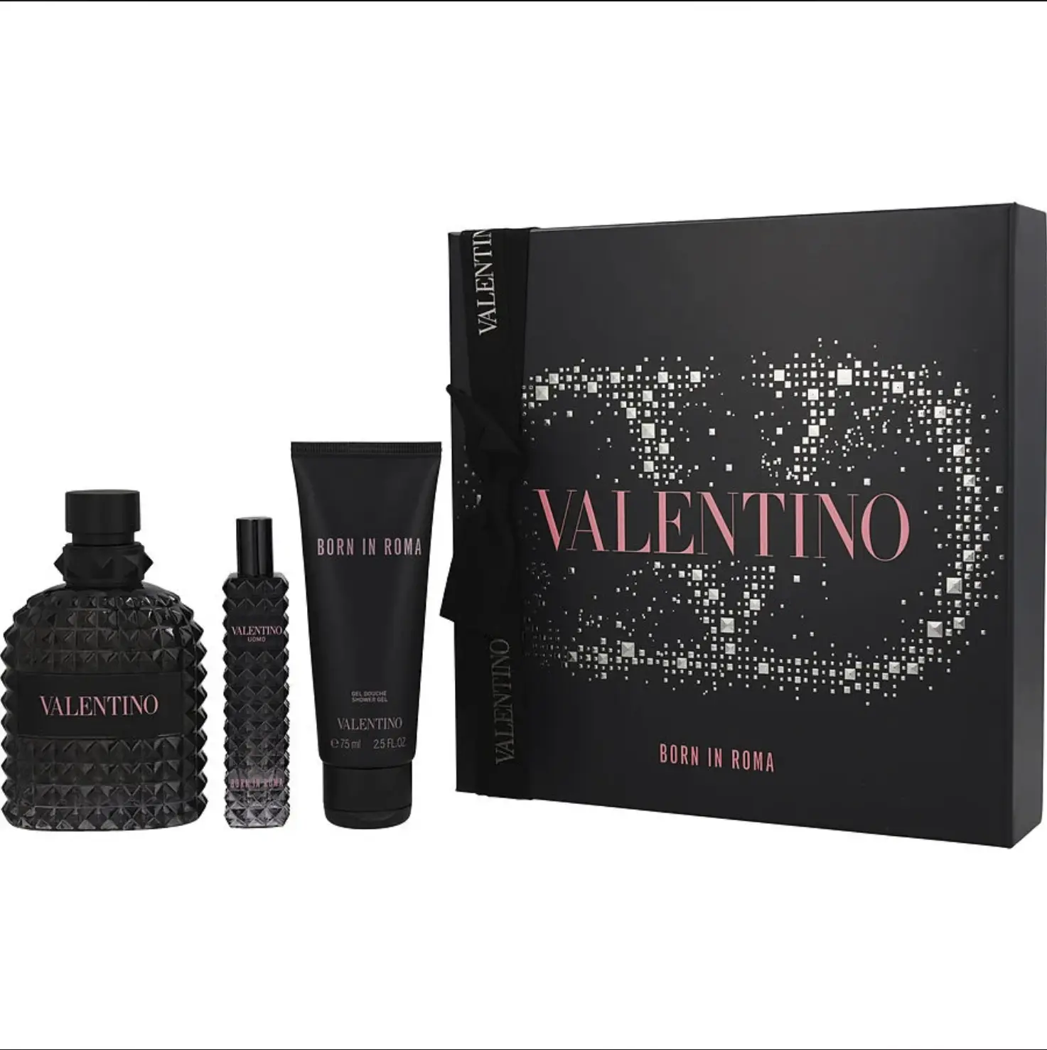 Valentino Born in Roma Uomo Eau de Toilette 3-pcs Gift Set (Eau de Toilette 3.4 Fl oz + Body Wash 2.5 Fl oz + Travel Spray 0.5 Fl oz)