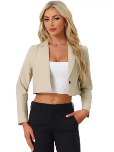 INSPIRE CHIC Long Sleeve Open Front Notched Lapel Streetwear Chic Cropped Blazer Jacket