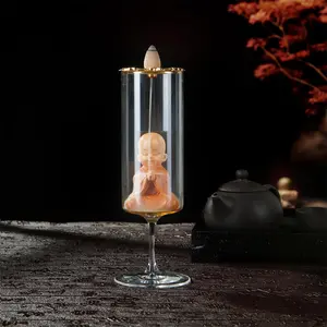 Buddha Design Backflow Incense Holder, 1 Count Glass & Metal-Incense Burner, Decorative Incense Holder for Home Office Desktop, Room Decor, Home Decor, Freshener